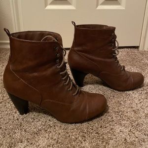 Brown Faux Leather High Heel Ankle Boots